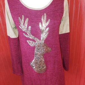 Gold Sequin Deer Sweater Tunic S